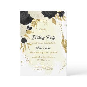 black & white flowers gold birthday party