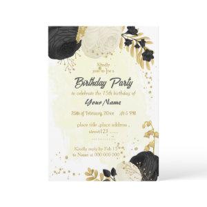 black  white flowers gold botanical birthday party
