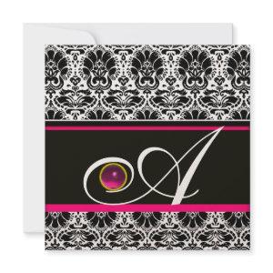 BLACK WHITE FUCHSIA  DAMASK MONOGRAM Amethyst Gold