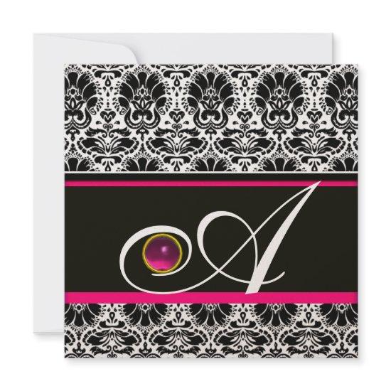 BLACK WHITE FUCHSIA  DAMASK MONOGRAM Amethyst Gold