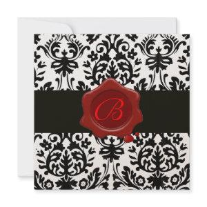 BLACK & WHITE GOLD DAMASK, RED WAX SEAL MONOGRAM