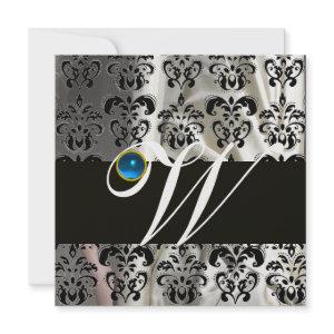 BLACK WHITE ICE SILK DAMASK MONOGRAM BLUE SAPPHIRE