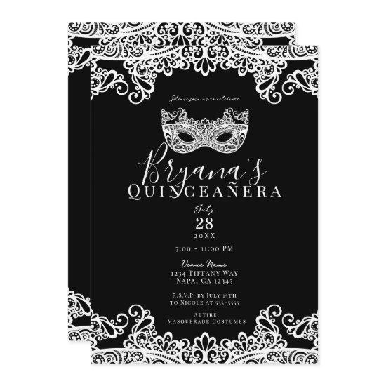 Black & White Lace Masquerade 15th Quinceañera