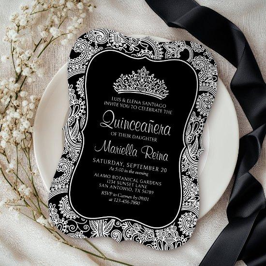 Black White Lace Quinceañera