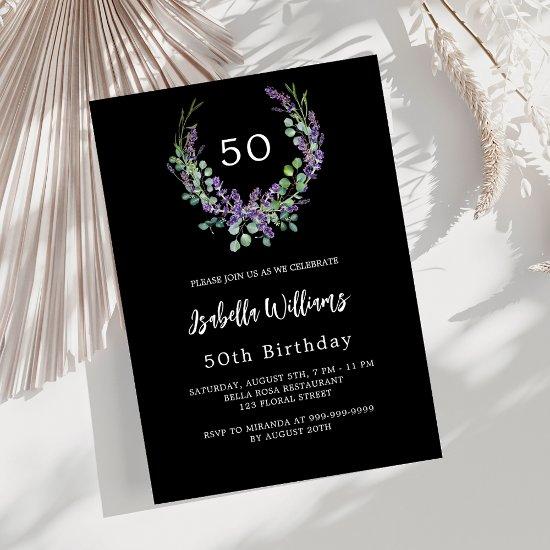 Black white lavender violet florals birthday