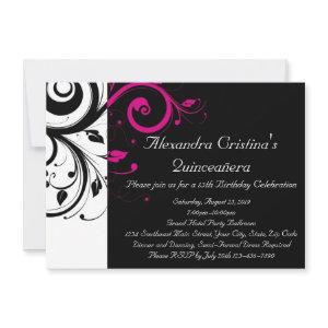 Black, White, Magenta Swirl Quinceañera