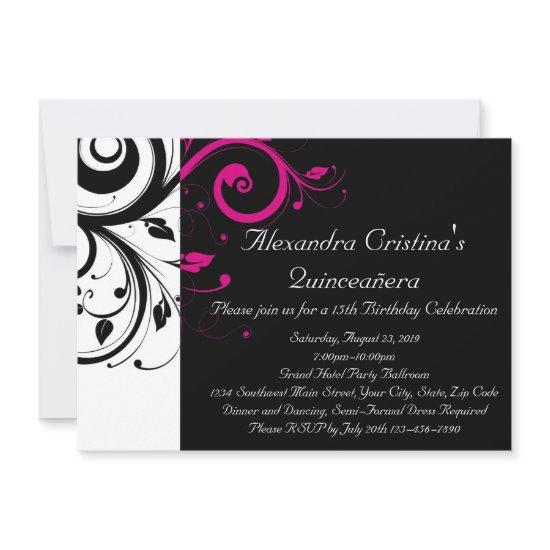 Black, White, Magenta Swirl Quinceañera