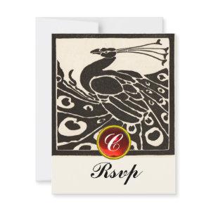 BLACK WHITE PEACOCK,RED RUBY GEM MONOGRAM Rsvp