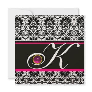 BLACK WHITE PINK DAMASK MONOGRAM Amethyst Metallic