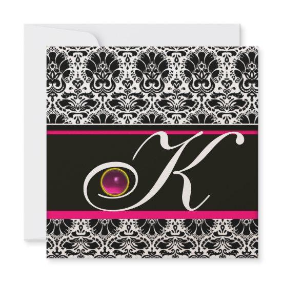 BLACK WHITE PINK DAMASK MONOGRAM Amethyst Metallic
