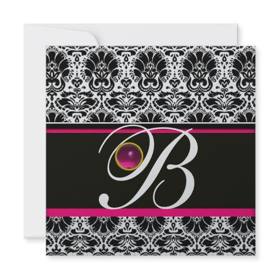 BLACK WHITE PINK DAMASK MONOGRAM Amethyst Silver
