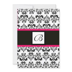 BLACK WHITE PINK DAMASK SQUARE MONOGRAM