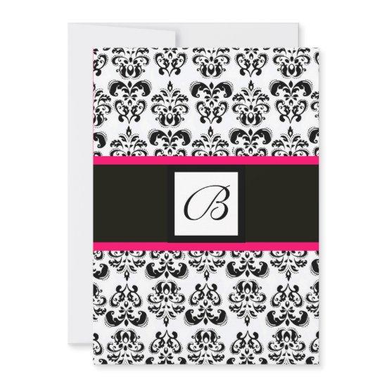 BLACK WHITE PINK DAMASK SQUARE MONOGRAM