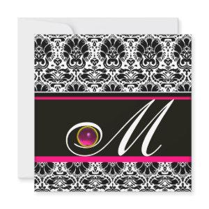 BLACK WHITE PINK FUCHSIA  DAMASK MONOGRAM Amethyst