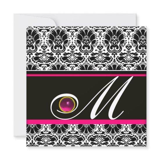 BLACK WHITE PINK FUCHSIA  DAMASK MONOGRAM Amethyst