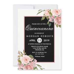 Black White Pink Rose Gold Flowers Quinceanera