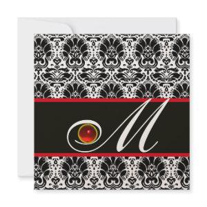 BLACK WHITE RED CHAMPAGNE DAMASK MONOGRAM Ruby