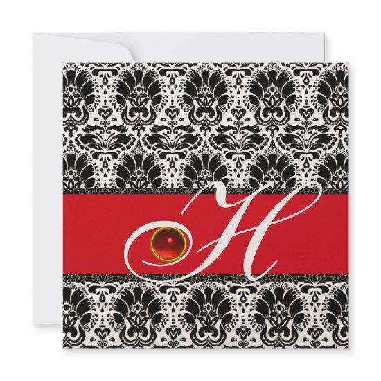 BLACK WHITE RED CHAMPAGNE DAMASK MONOGRAM Ruby