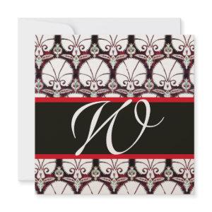 BLACK WHITE RED DAMASK CARNATIONS MONOGRAM Gold