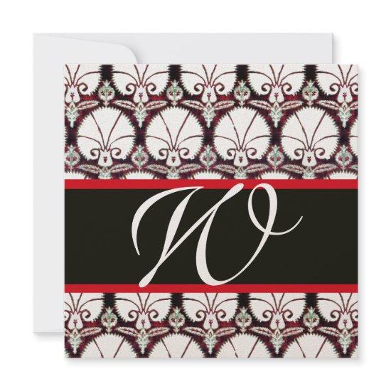 BLACK WHITE RED DAMASK CARNATIONS MONOGRAM Gold