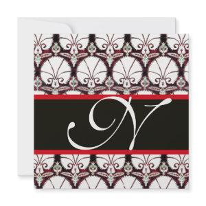 BLACK WHITE RED DAMASK CARNATIONS MONOGRAM Ice