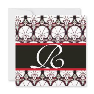 BLACK WHITE RED DAMASK CARNATIONS MONOGRAM