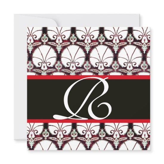 BLACK WHITE RED DAMASK CARNATIONS MONOGRAM