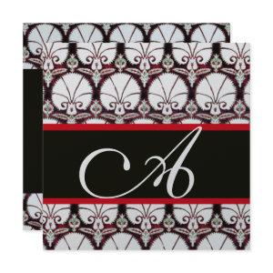 BLACK WHITE RED DAMASK CARNATIONS MONOGRAM Silver