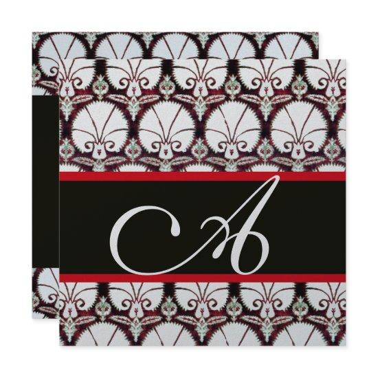 BLACK WHITE RED DAMASK CARNATIONS MONOGRAM Silver