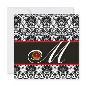 BLACK WHITE RED DAMASK MONOGRAM Ruby