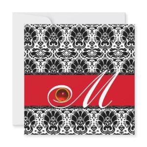 BLACK WHITE RED DAMASK MONOGRAM Ruby