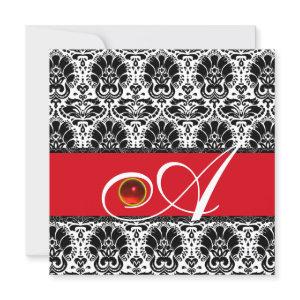 BLACK WHITE RED GOLD  DAMASK MONOGRAM Ruby