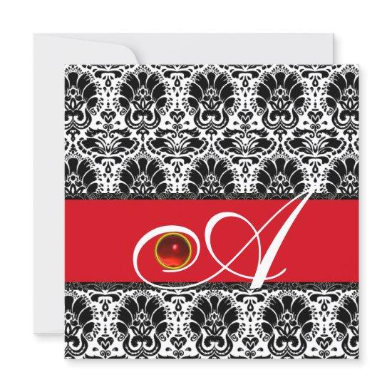 BLACK WHITE RED GOLD  DAMASK MONOGRAM Ruby