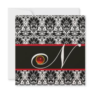 BLACK WHITE RED GOLD DAMASK MONOGRAM Ruby