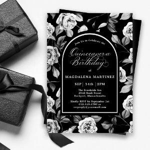 Black White Rose Floral Arch Quinceanera