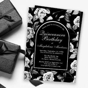 Black White Rose Floral Arch Quinceanera