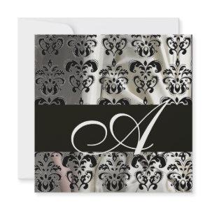 BLACK & WHITE SILK DAMASK CLOTH MONOGRAM Ice Metal