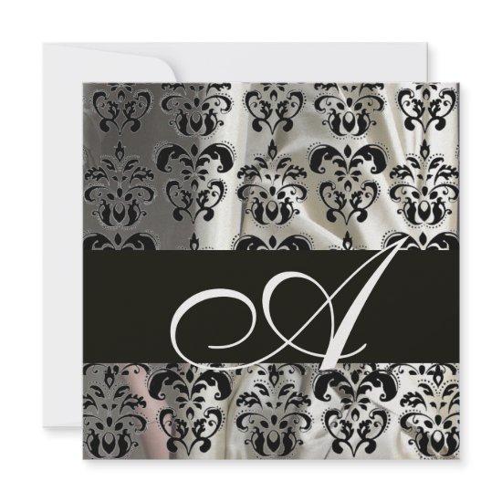 BLACK & WHITE SILK DAMASK CLOTH MONOGRAM Ice Metal