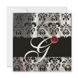 BLACK WHITE SILK DAMASK CLOTH MONOGRAM PINK RUBY