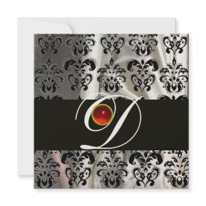 BLACK WHITE SILK DAMASK CLOTH MONOGRAM  RED RUBY