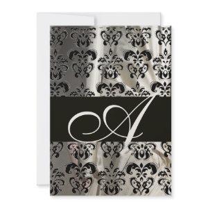 BLACK WHITE SILK DAMASK MONOGRAM CHAMPAGNE