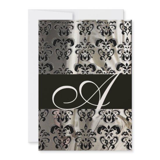 BLACK WHITE SILK DAMASK MONOGRAM CHAMPAGNE