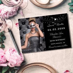 Black white stars photo elegant birthday party save the date