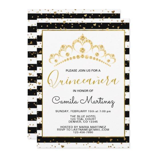 Black & White Striped Quinceanera with Tiara
