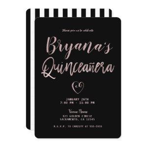 Black & White Stripes Rose Gold 15 Quinceañera