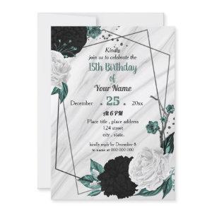 Black white teal blue geometric birthday party