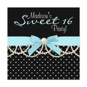 Black White Teal Blue Sweet 16 Birthday Party