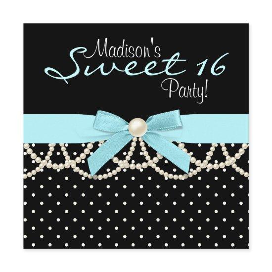 Black White Teal Blue Sweet 16 Birthday Party