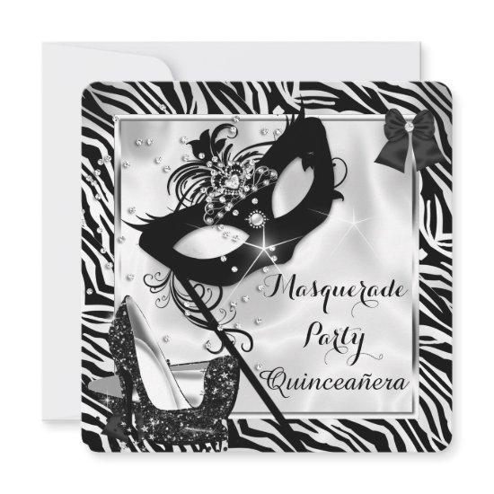 Black White Zebra Masquerade Quinceanera High Heel