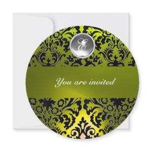 BLACK & YELLOW DAMASK GEM STONE MONOGRAM